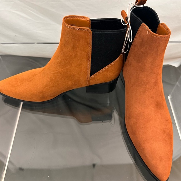 Cognac Slip On Ankle Boot, Pointed Toe, Stacked Heel, Flocked A New Day 8 - Picture 5 of 8